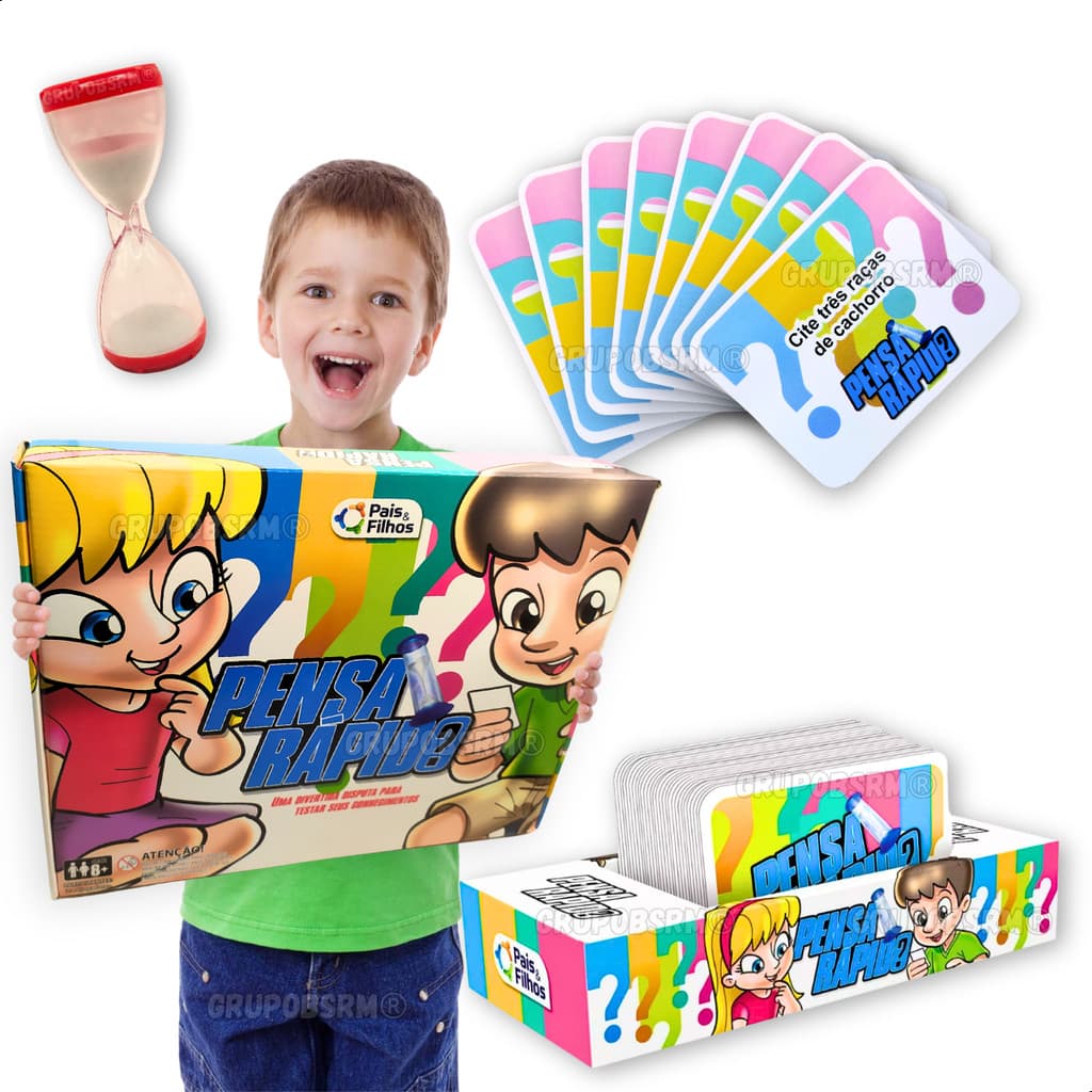 Jogo Pensa rapido jogos de tabuleiro e cartas infantil educativo pedagogico escola quiz de perguntas brinquedo educacional presente para menina menino crianças 8 anos brinquedos infantis Pais e Filhos selo inmetro
