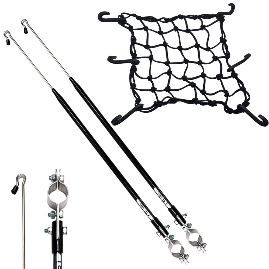 Kit 2 Antena Moto Anti Cerol Corta Linha Pipa Fio Guidão Preta Rede Elástica Aranha P/ Moto 35x35 Prender Segurar Capacete Carga Bagageiro Redinha