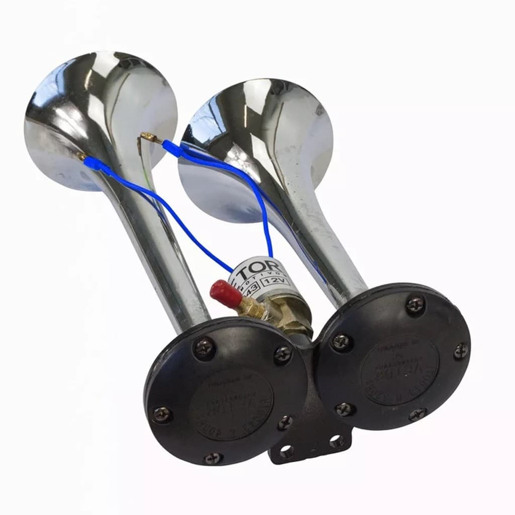 Kit Buzina Ar 2 Cornetas Cromadas 12v ou 24v Caminhão Ônibus