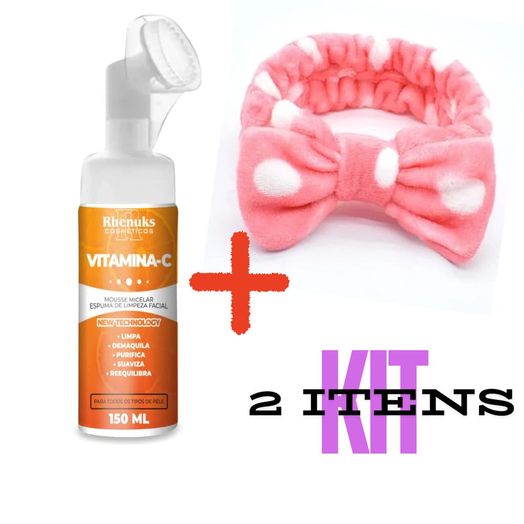 Kit 1 MOUSSE MICELAR VITAMINA C RHENUKS + 1 Faixa Make