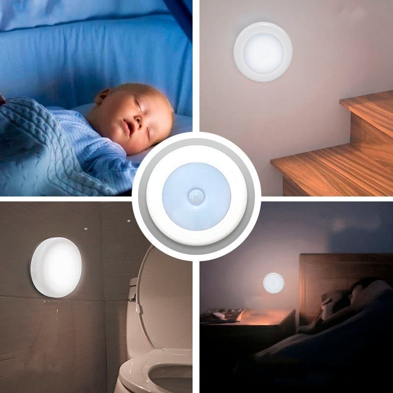 Sensor De Movimento Led Noturna Claro Branca Inteligente Indução De Movimento Humano Lâmpada  Magnético De Adsorção