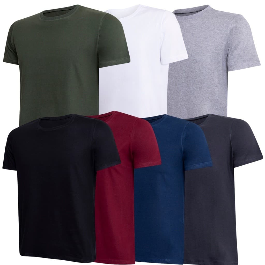 Kit 7 Camisetas Masculina 100% Fio 30.1 Premium Algodão Gola O Careca Slim Fit Basica Sem Estampa Minimalista Dia a Dia Academia