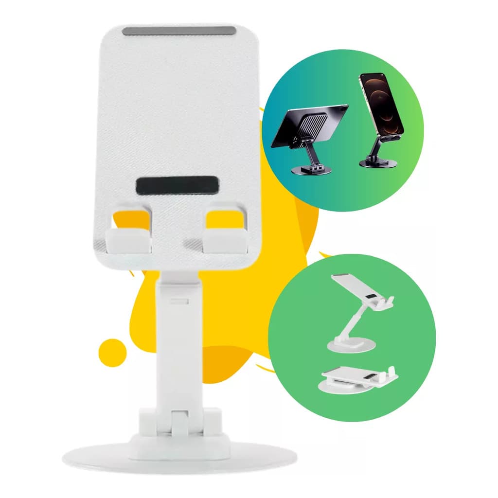Suporte Ajustável Dobrável Universal com Base de Metal Smartphones e Tablets Rotação de 360° LEY2177