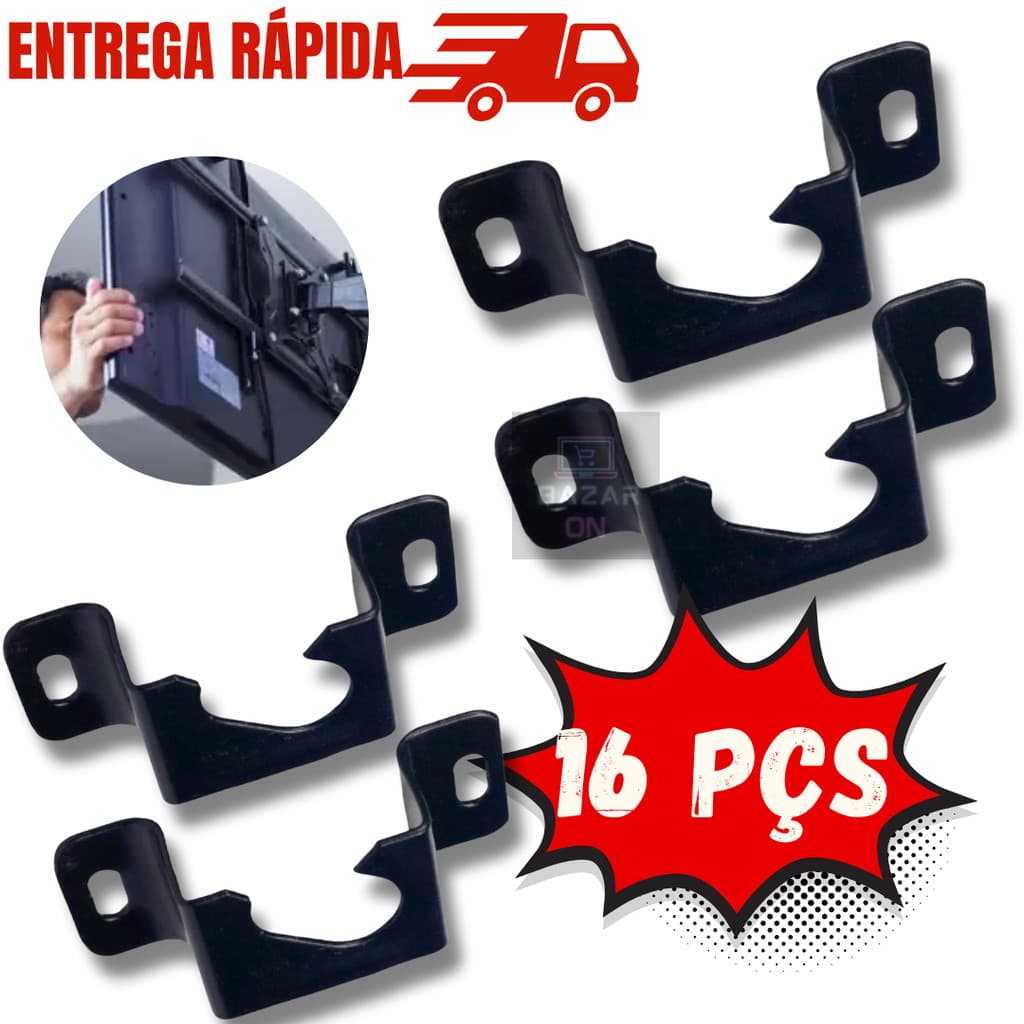 Kit 16 Suportes Fixo Universal Hack Tv 14" à 85" Peso 80Kg Televisão Smart Plasma Lcd Led 4K Parede