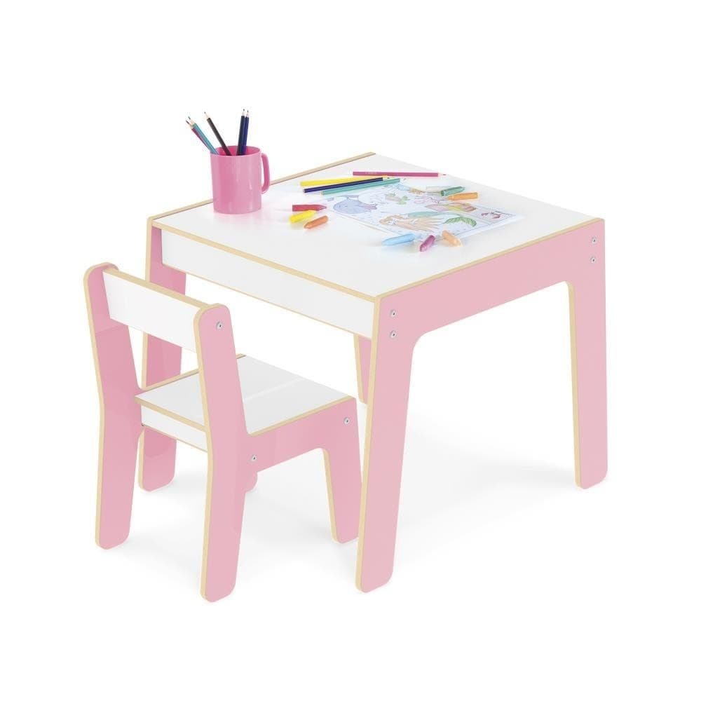 Conjunto Mesa e Cadeirinha Infantil em Madeira Junges Rosa