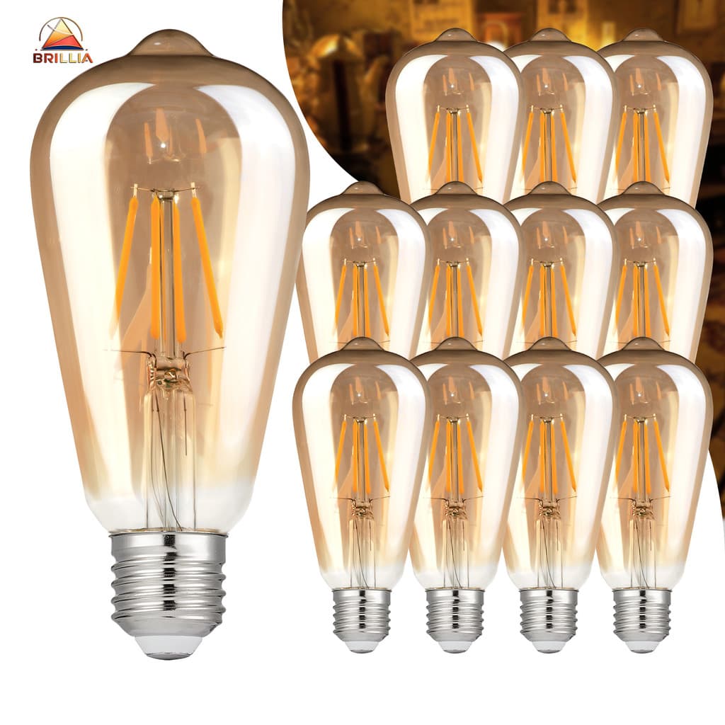 KIT 5 a 12 Lâmpada Filamento LED ST64 4W  E27 Âmbar Estilo Retrô Vintage Luz Quente Edison Bivolt