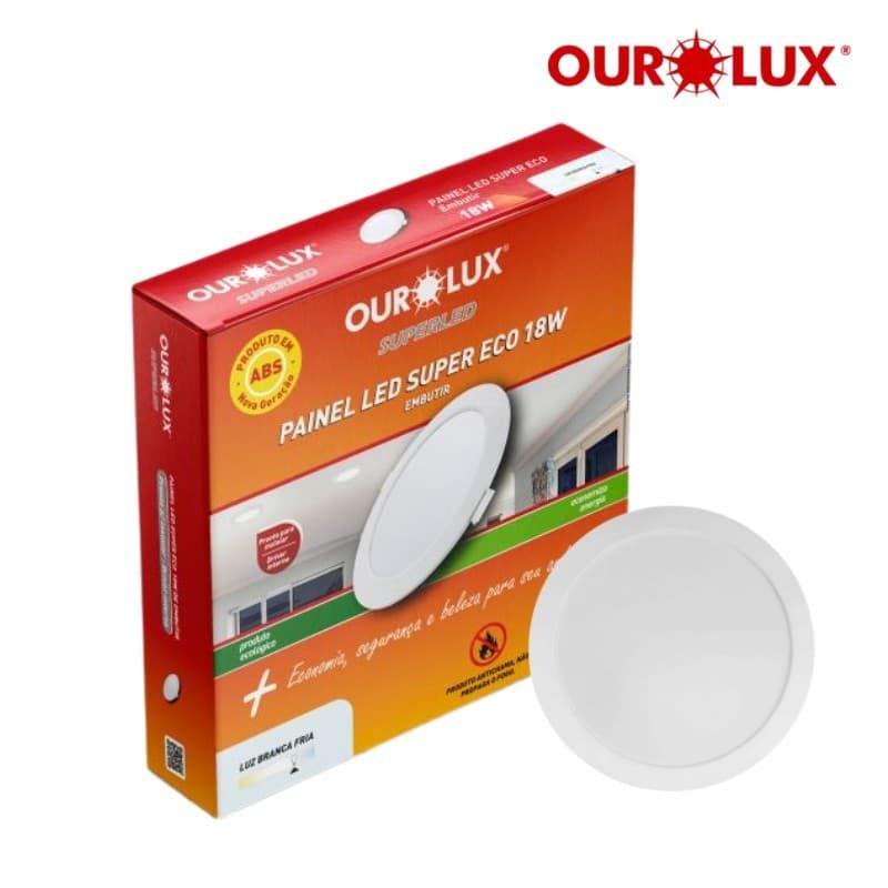 Painel LED Super Eco 18W Bivolt 6500K Embutir Redondo Ourolux