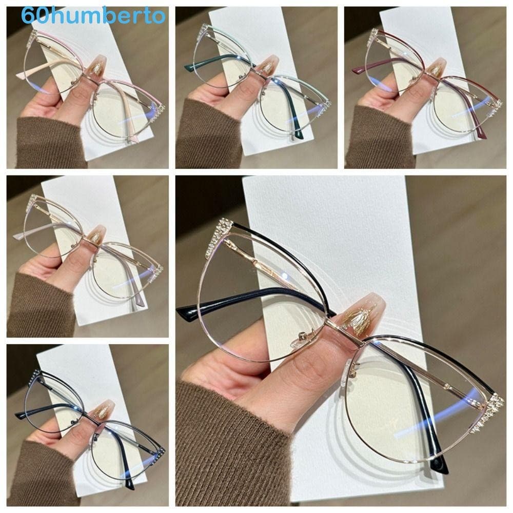 Óculos De Miopia Com Armação Quadrada HUMBERTO , Luz Anti-Azul De Metal Cravejada De Strass , Transparentes