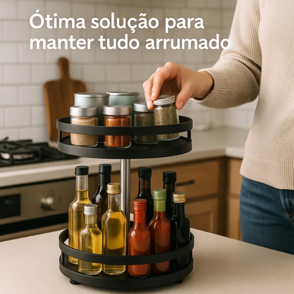 Organizador Banheiro Cozinha Condimentos Tempero Rack Estante Prateleira Giratório 2 Andares Produto