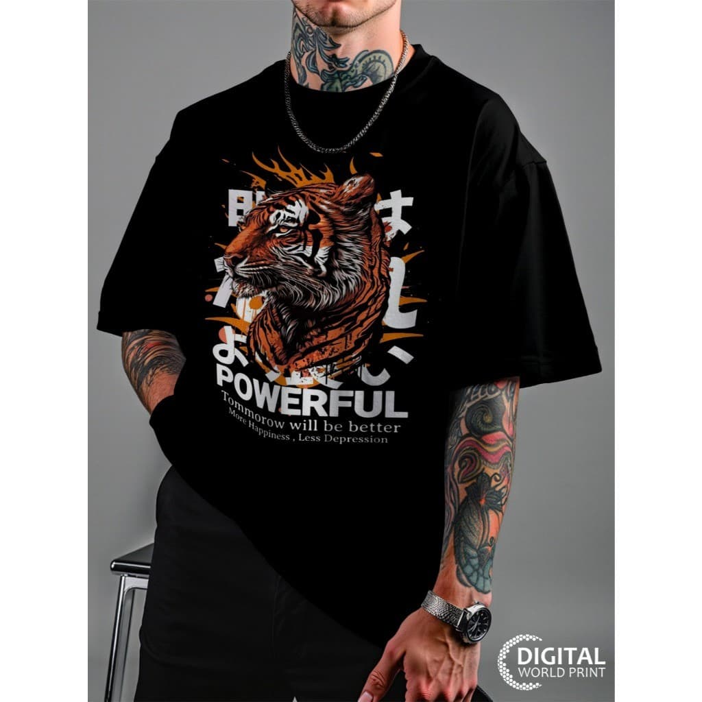 Camiseta Oversized Streetwear Premium Powerful Tigre Poderoso Dtf Ref3169