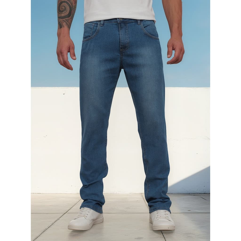 Calça Jeans Tradicional Basica Masculina Corte Reto