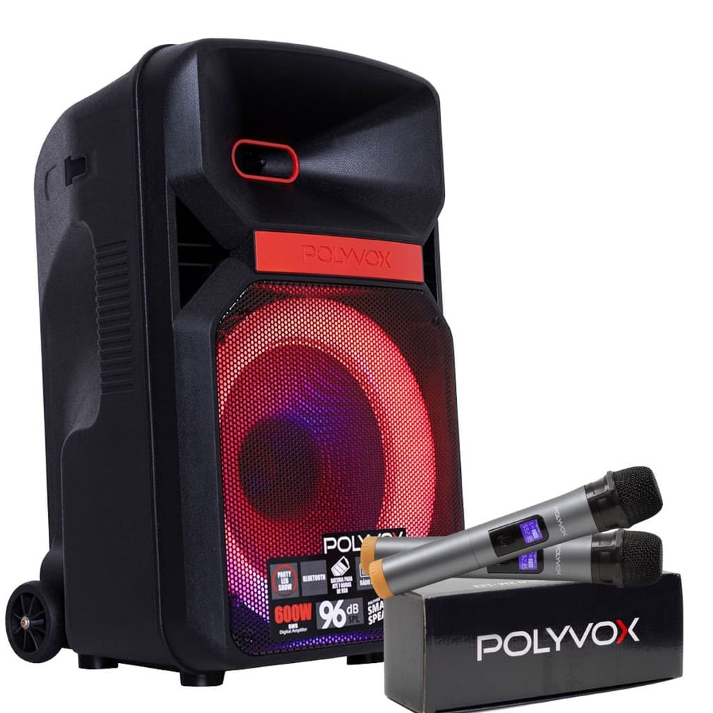 Caixa De Som Xc-812t Polyvox Bluetooth 600w + 2 Mic Sem Fio