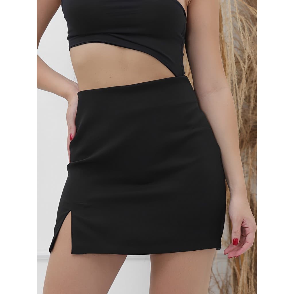 Saia Alfaiataria Fenda Lateral  Moda Feminino Novidade
