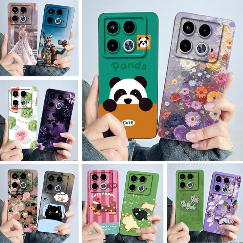 Capa Para Infinix Note 40 4G 5G Panda Fofo Doce Meninas Gatos Silicone Traseira Macia Note40 X6853 X6852 Pára-Choque Fin