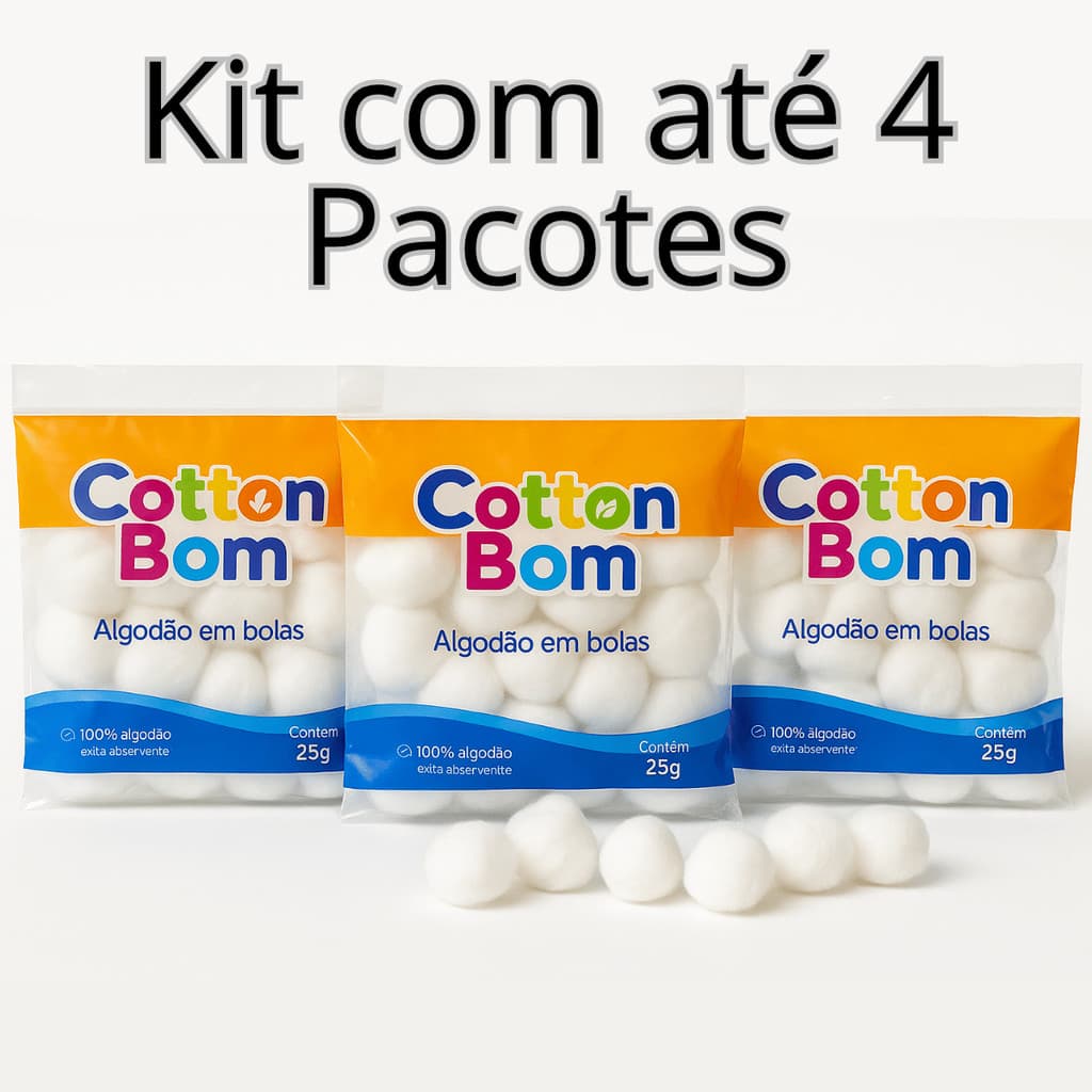 Kit Algodão Bolinha Branca 25g até 4 Pacotes Cotton Bola Limpeza Higiene Bebe Maquiagem Manicure