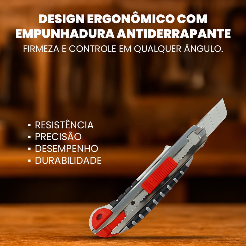 Estilete Corte Profissional 18mm Com 5 Lâminas Reforçado Funcional