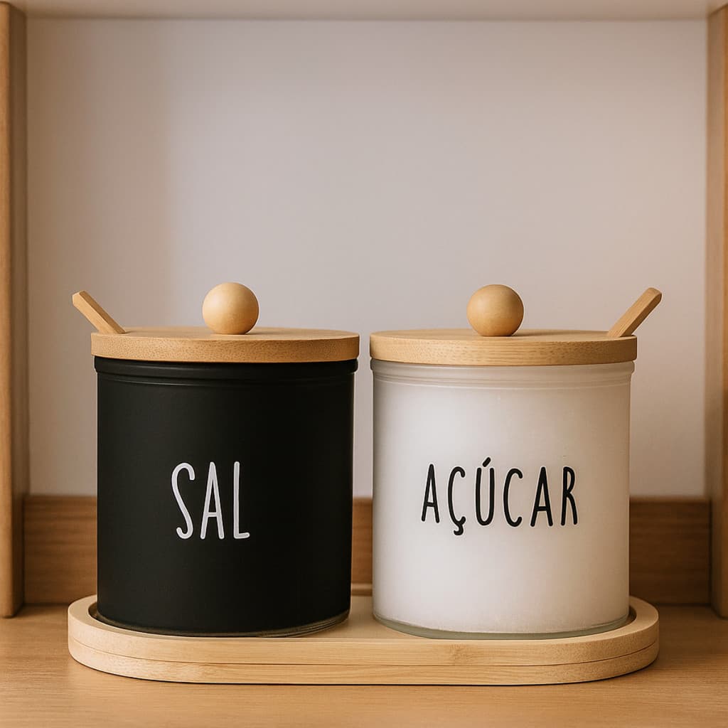 Porta Condimento Saleiro Açucareiro Cozinha Premium Kit Com Suporte Cantinho Do Café