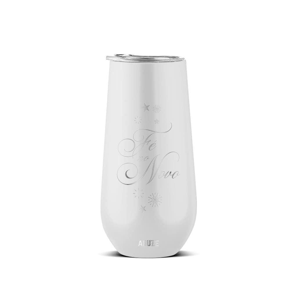 Copo Taça Térmica Aduze Champagne Drink Lux Fé no Novo Branco 150ml