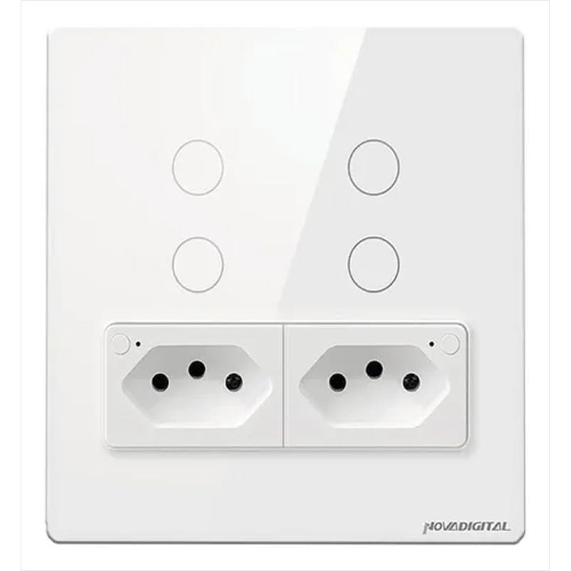 Interruptor Touch Wi-Fi NovaDigital 4 Botões 2 Tomadas 4x4 Branco