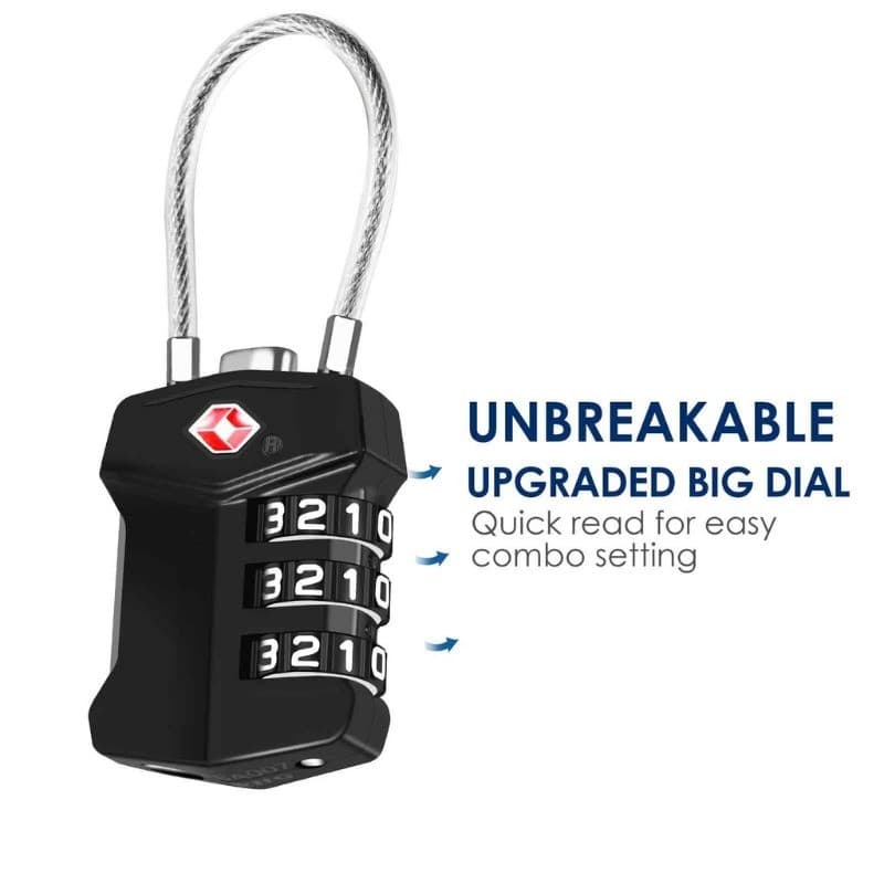 1/3pcs Cadeado TSA Portátil com Segredo Senha Cabo Aço Para Mala Viagens Bagagem Armario Academia