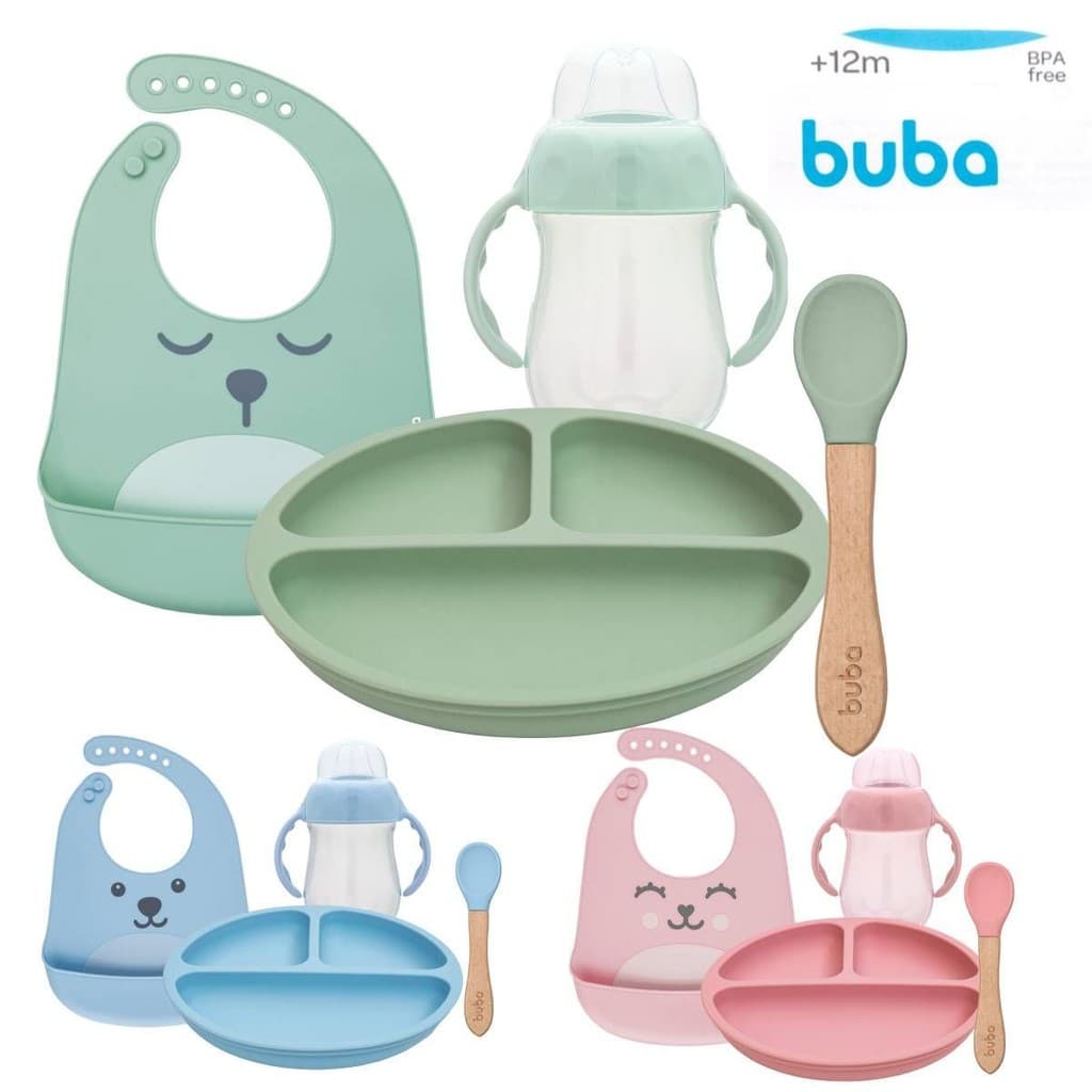 Kit Pratinho Buba Silicone 4 em 1 com Copo Babador Colher