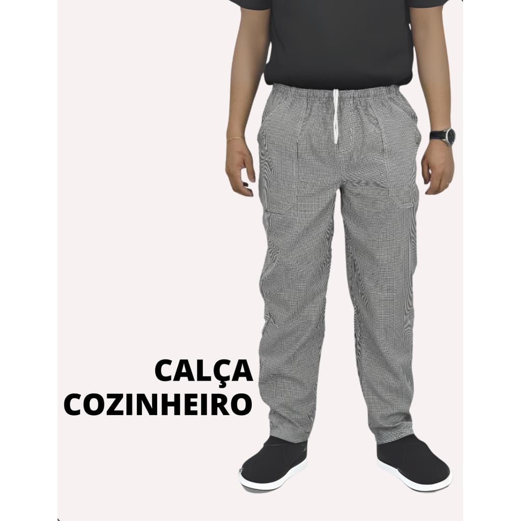 Calça Xadrez Cozinheiro Pied Pule Chef Unissex com Elástico e Cordão Bolsos Frontais e Traseiro