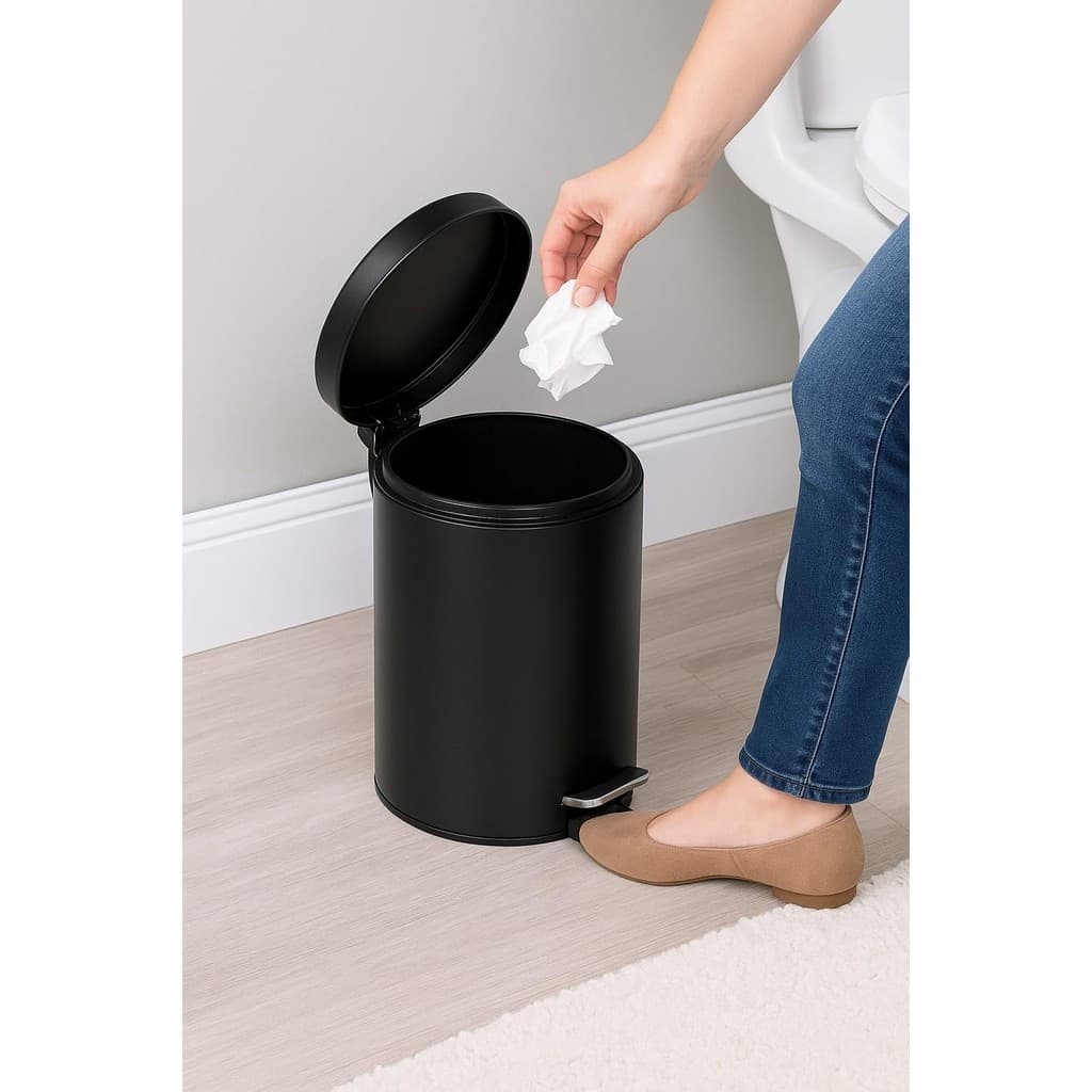 Lixeira Redonda Inox 5 Litros Com Pedal Balde Interno Higiênico Cozinha Escritório Quarto Banheiro