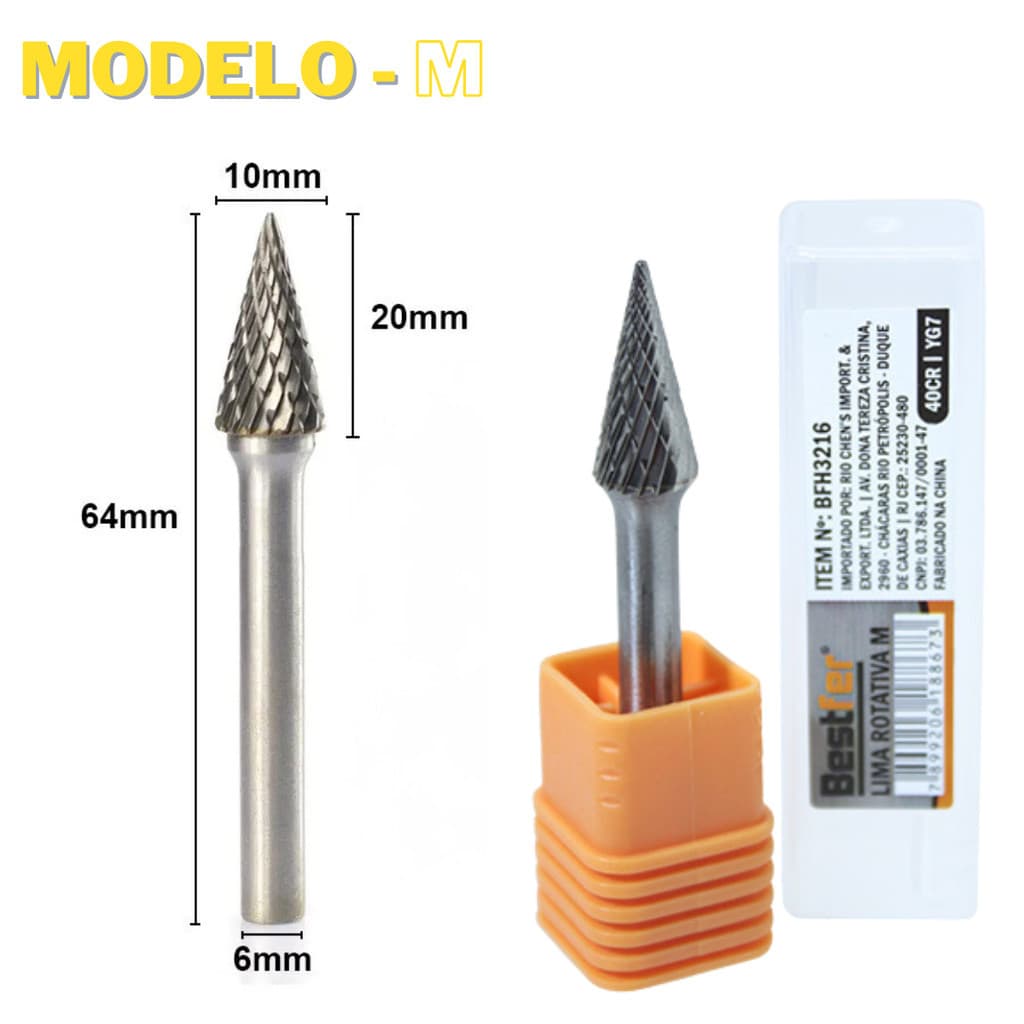Lima Rotativa 6mm Tungstênio Fresa Metal Duro - Cone