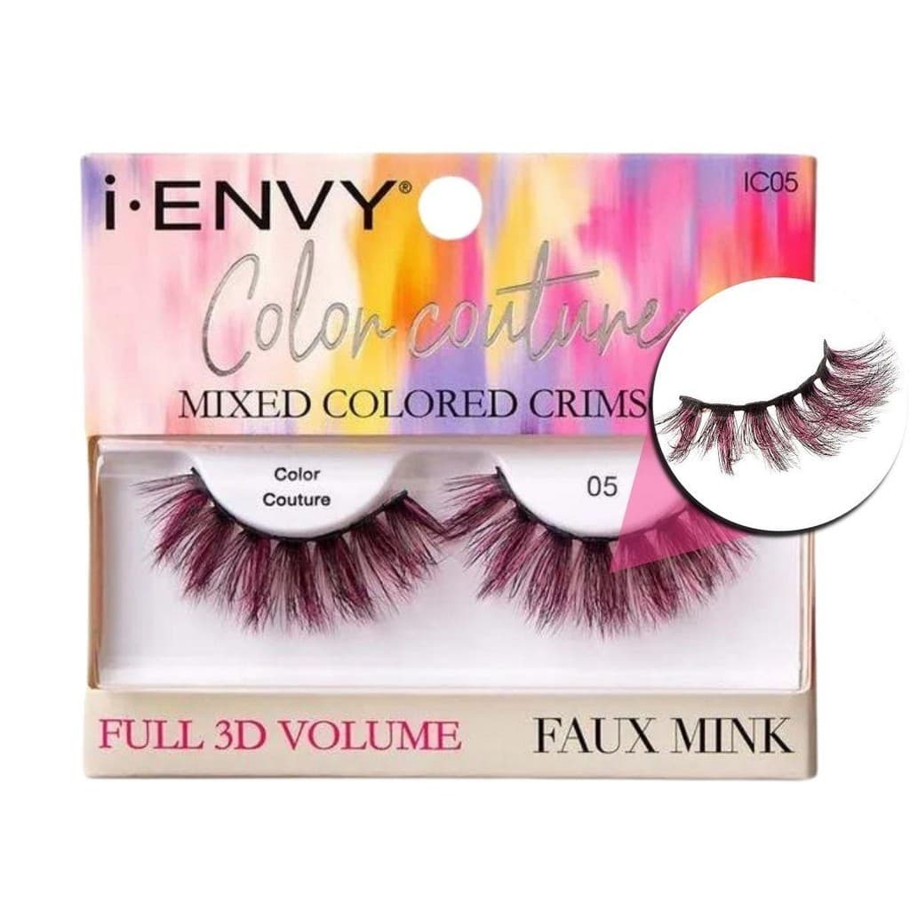 CÍLIOS POSTIÇOS KISS I-ENVY COLOR COUTURE FAUX MINK MIXED COLORED CRIMSON IC05