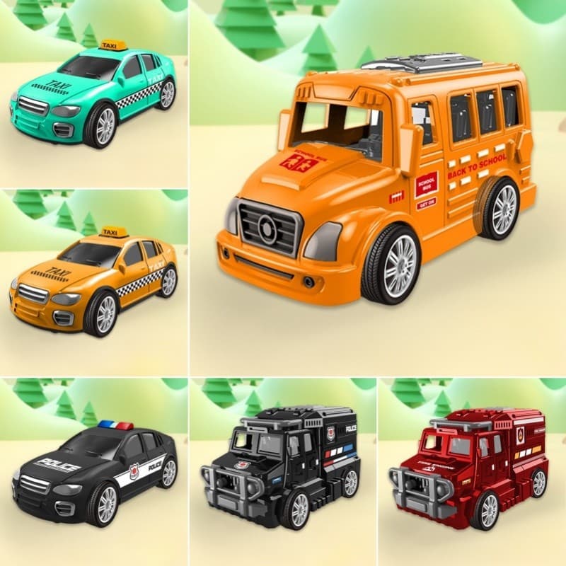 Crianças Meninos Carro De Brinquedo Mini Polícia Táxi Ônibus Escolar Veículo Simulação Liga Modelo Corrida Inércia Puxar