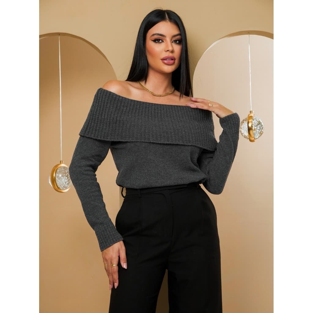 Blusa Tricô Feminina De Frio Ombro Á Ombro Mousse Premium Tricot Life