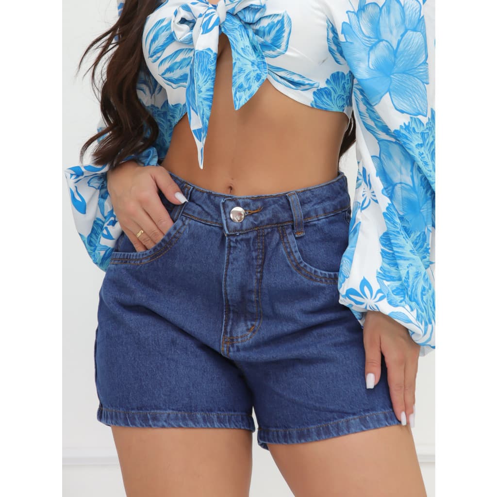 Janejeans 912 Shorts jeans feminino com bolso sem rasacada Lisa jeans escuro