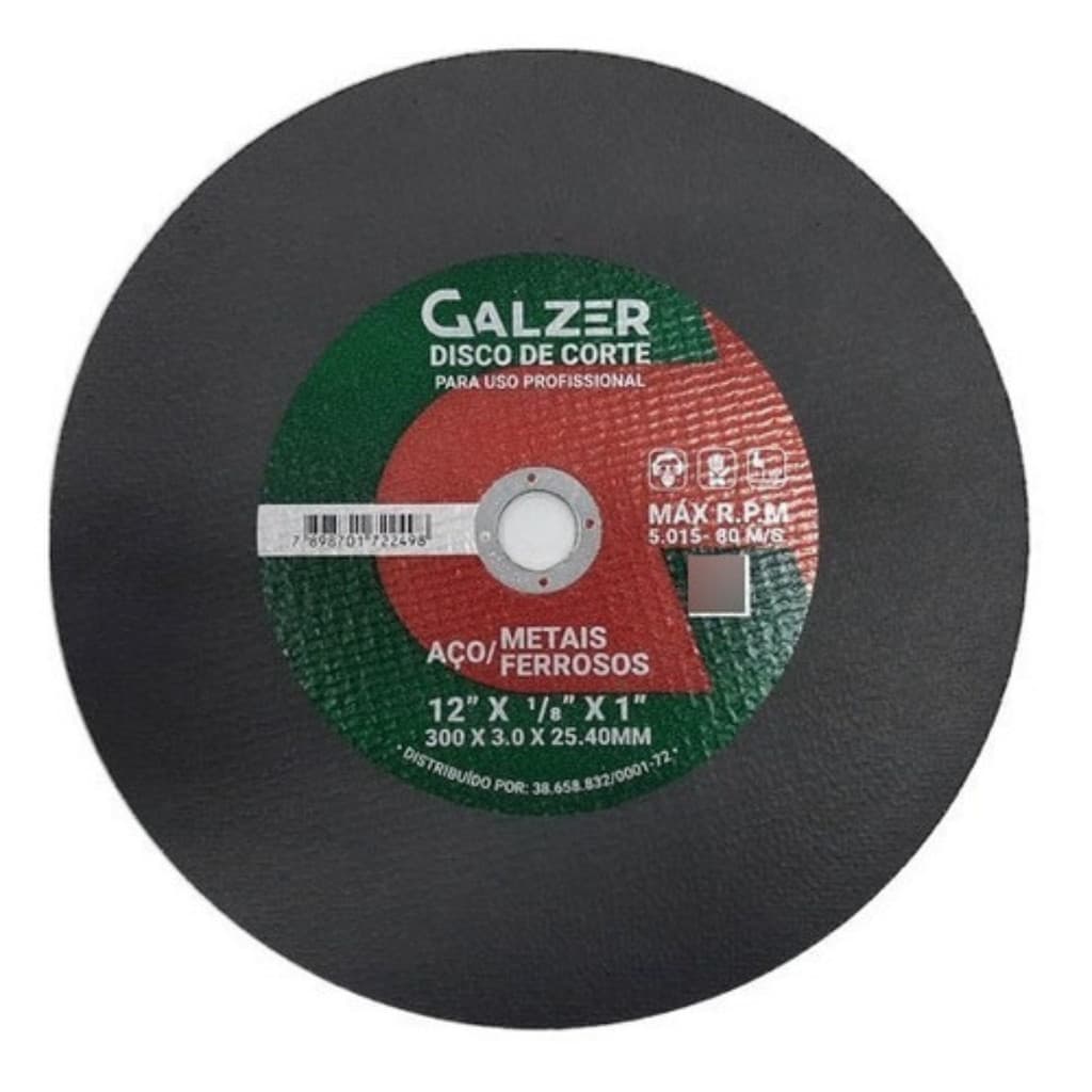 KIT 5 DISCOS ABRASIVO CORTE 12 FURO 25MM - GALZER