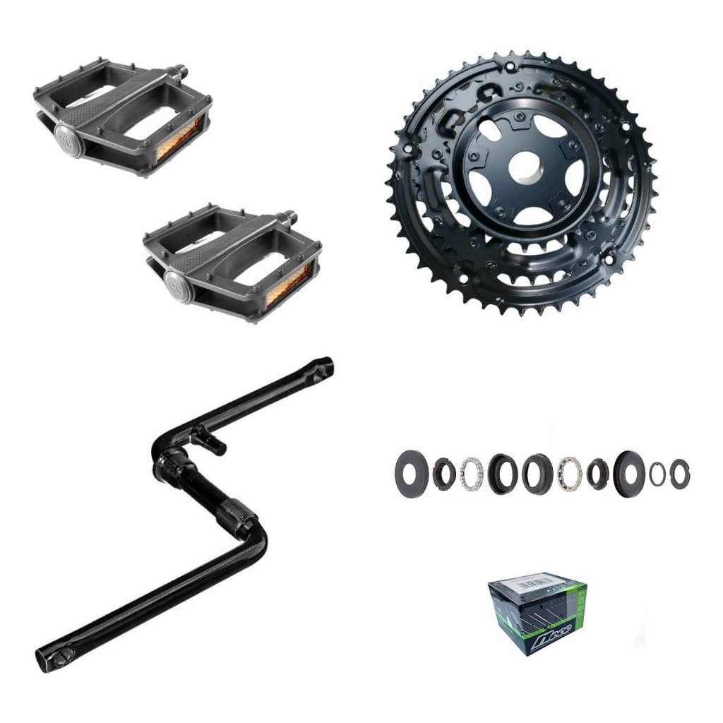 Kit Pedivela 165mm + Pedal Nylon + Coroa tripla + Movimento Central 45mm Bike Bicicleta Aro 24 E 26