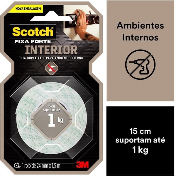 Fita Dupla Face Fixa Forte Espuma 3M 24MM X 1,5M