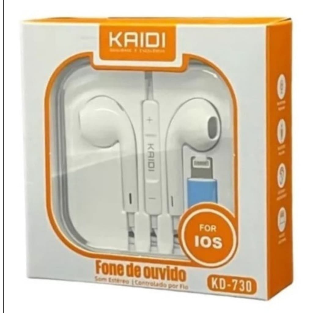 Fone De ouvido Iphone Entrada lightning EarPods Kaidi KD-730 Estéreo  Microfone Controle de Musicas