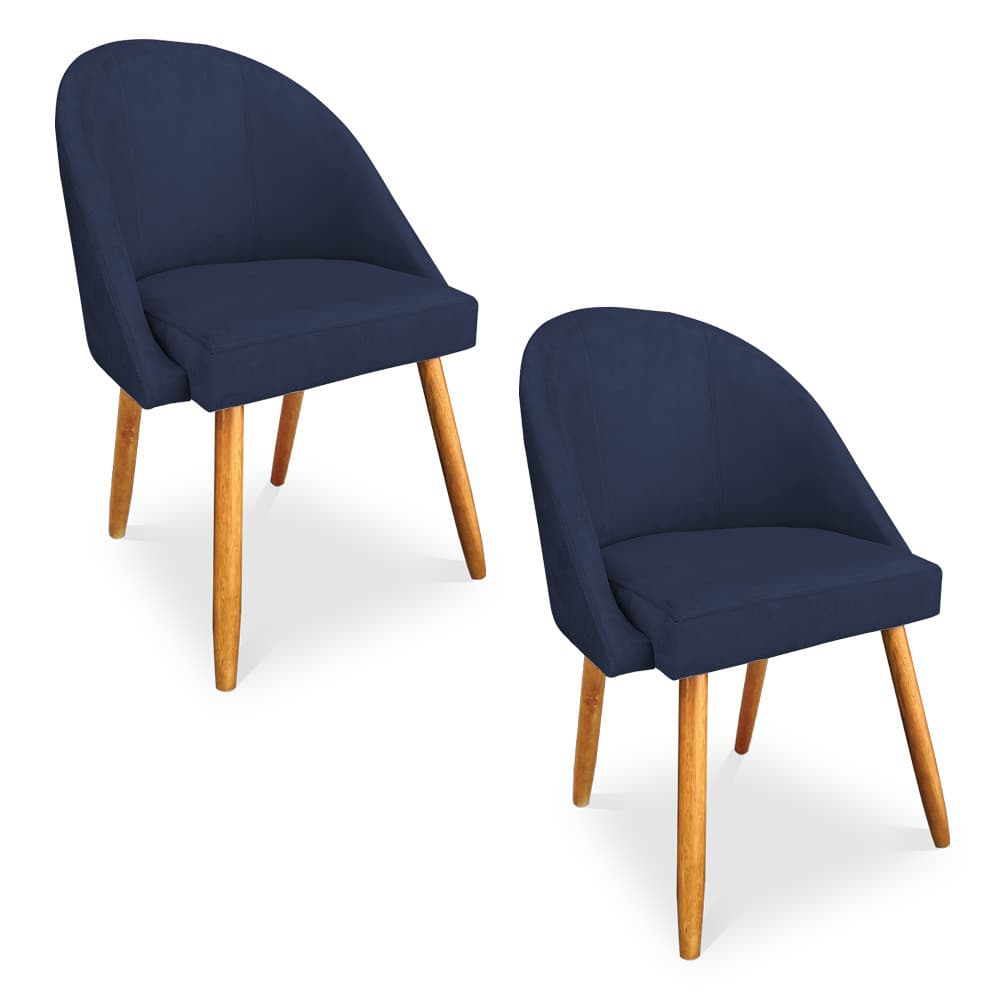Kit 02 Cadeiras Jantar Bela Suede Azul Marinho Pés Palito Castanho - Pallazio
