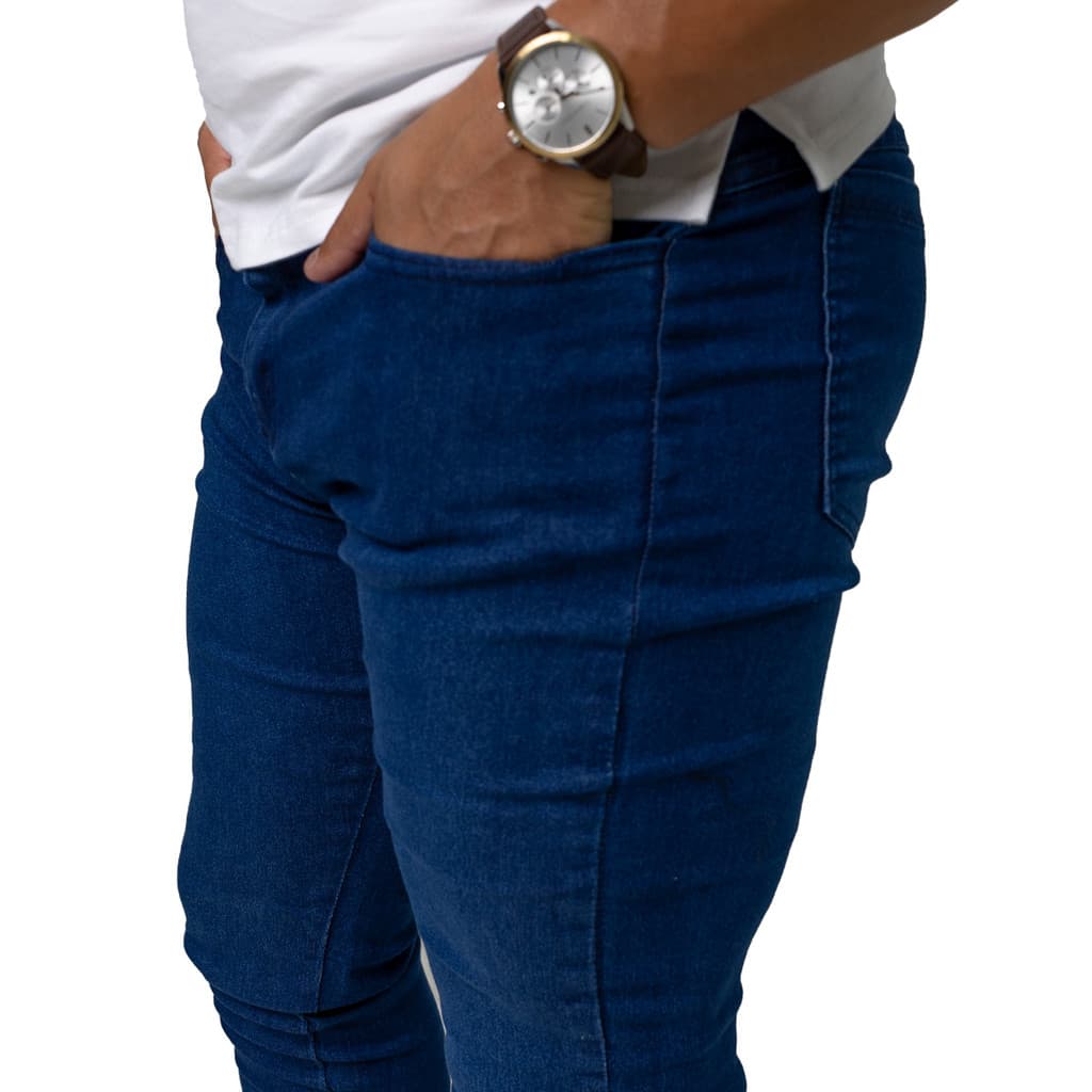 Calca Jeans Masculina Slim Lycra Elastano Used Azul Casual Conforto Premium Presente Pai