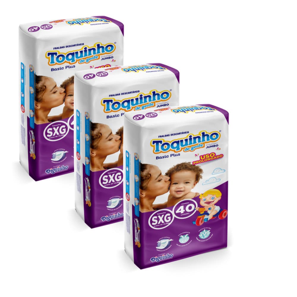 Fralda Infantil com toque de algodão kit 3 pacotes SXG 120 fraldas