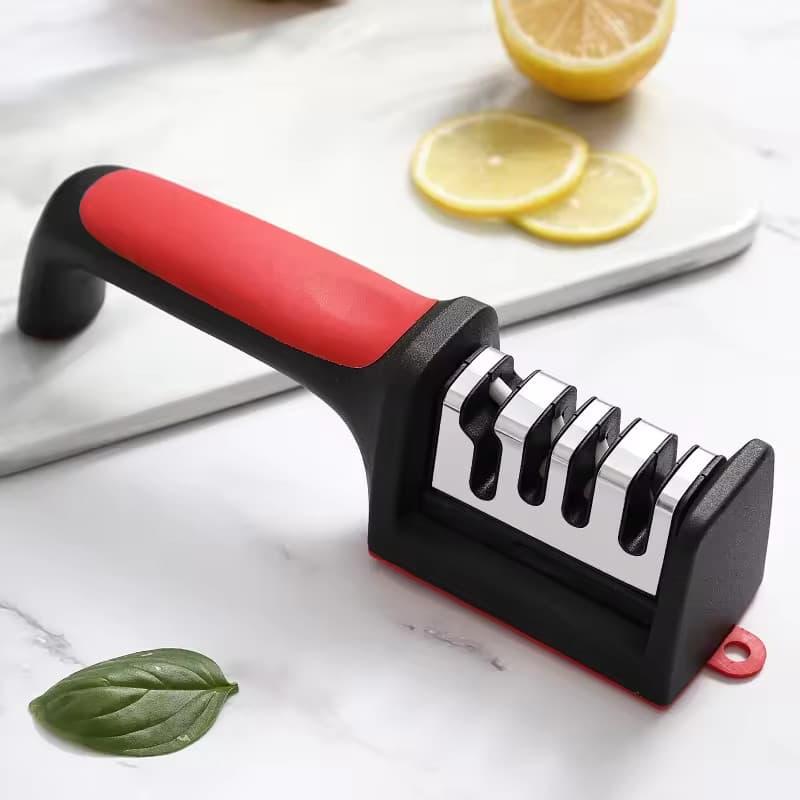 Afiador de facas portátil de quatro estágios, Afiador de facas rápido de nível 3 multifuncional, com Base antiderrapante Lata pendurada na parede, Gadget de acessórios para facas de cozinha