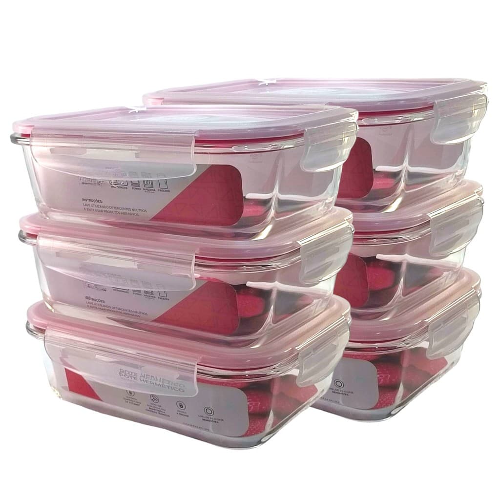 Kit 6 Potes Vidro Hermético Vedação 1500ml Marmita com Trava Mantimentos Cozinha