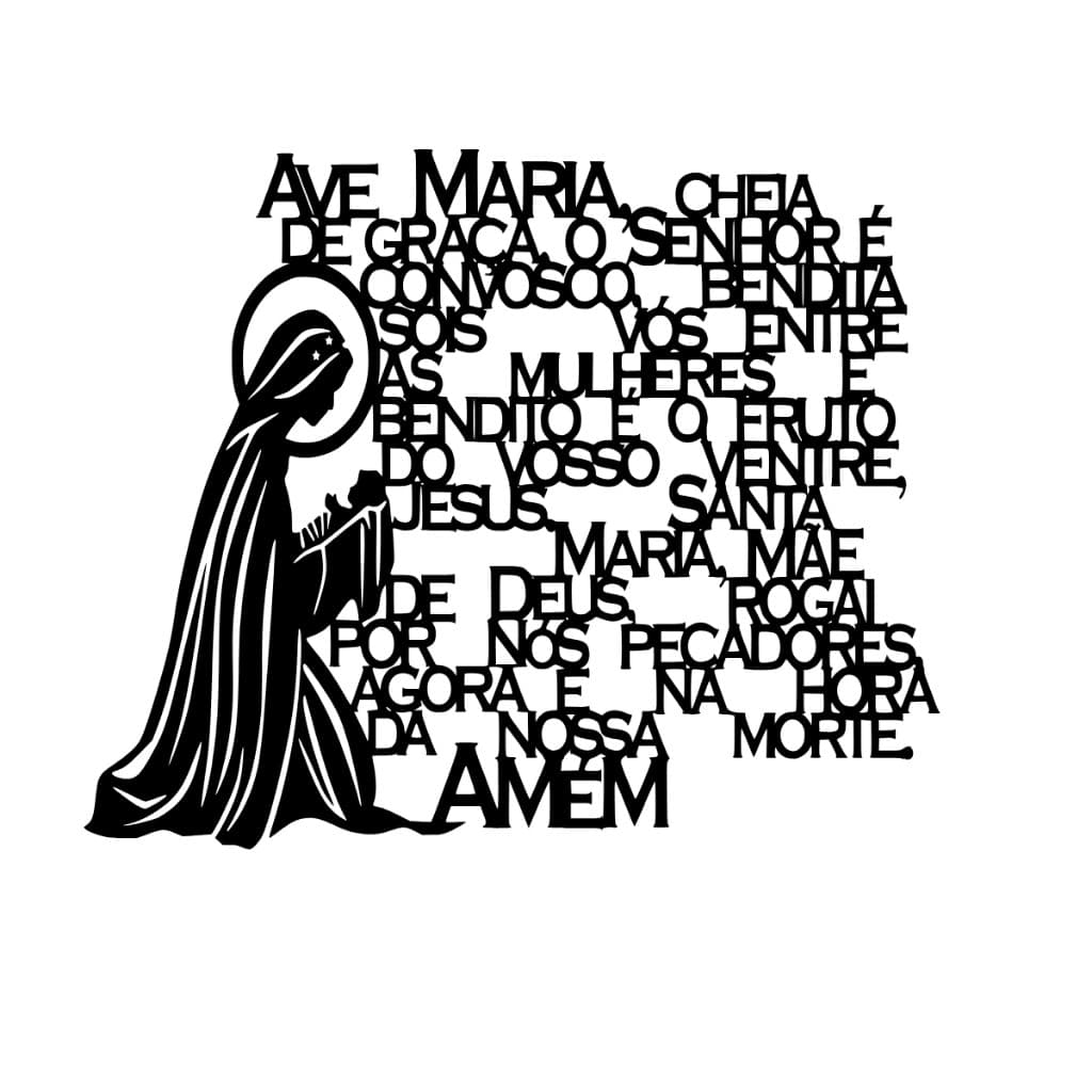 Quadro Decorativo Religioso Oração da Ave Maria Para Sala Quarto Mdf 3mm