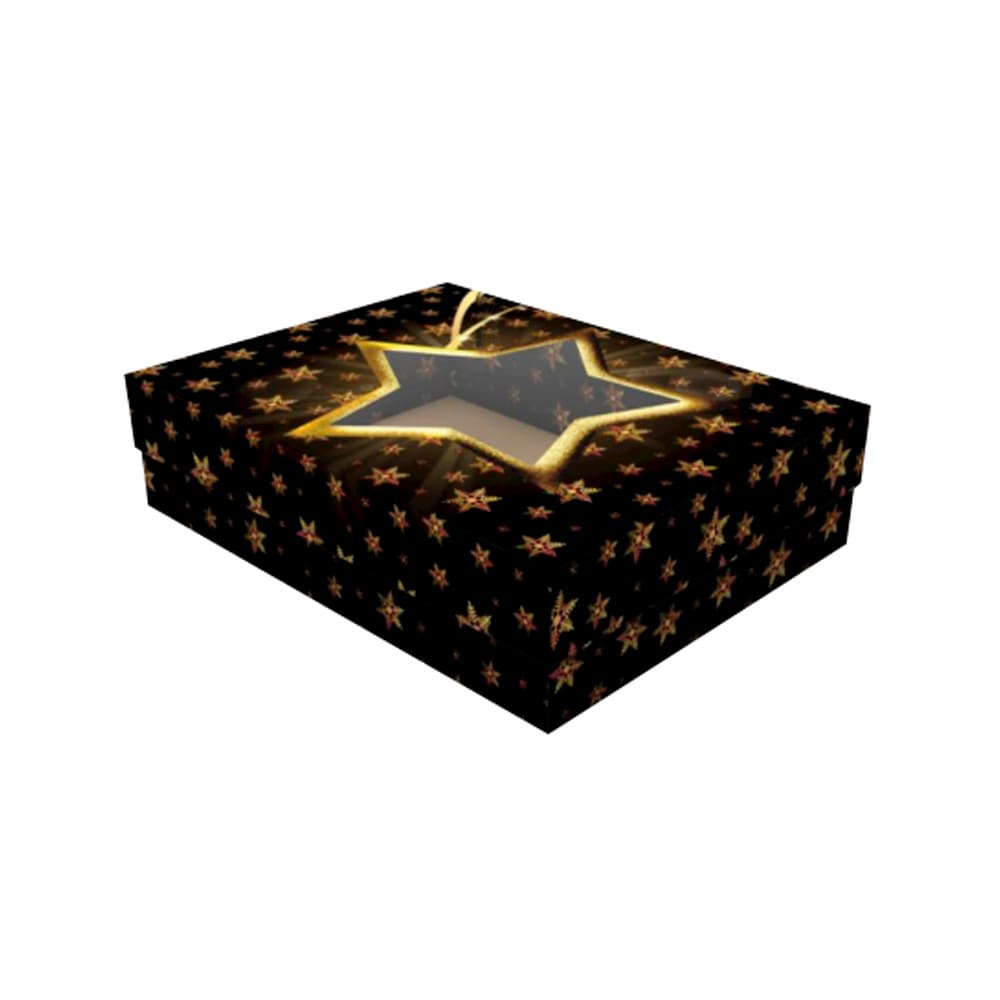 10 Unidades Caixa Para Presente Média Estrela Com Visor 7CmX22CmX28,5Cm