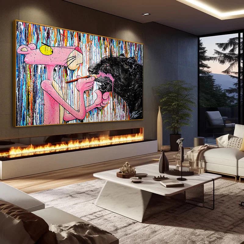 Quadro Decorativo 110x80cm  Pantera Cor de Rosa Grafite Hall da Luxo Sala Quarto Casa Decoração De Parede Mdf Adesivo