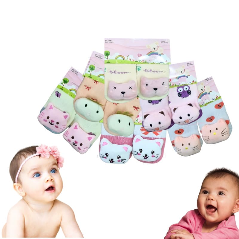 Kit 6 Pares Meia 3d Bebê Infantil Chocalho Sapatinho P 0-12 meses Menina Menino Ursinho Coelhinho Unicórnio Nuvem Gatinh