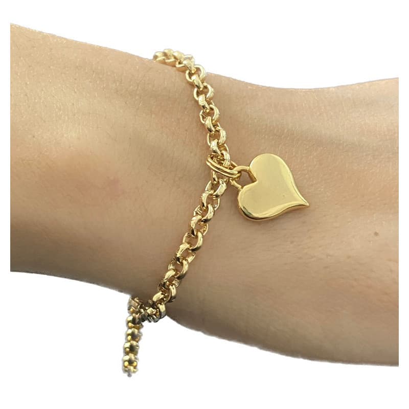 Pulseira feminina pingente de coração elo português dourado verniz italiano