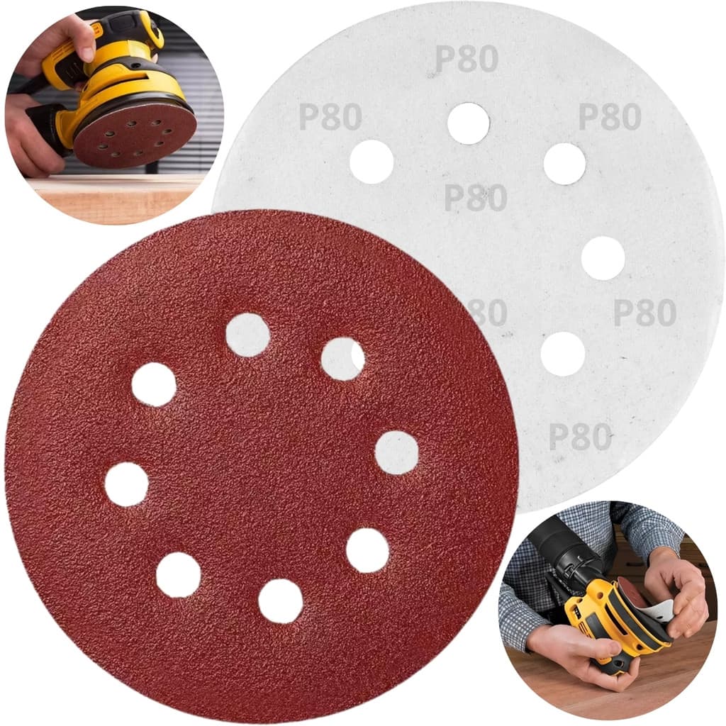 Disco de Lixa Aderente com Furo 125mm Fertak Grão 80 Lixa Disco Velcro Desbaste Médio Lixadeira Orbital Casa