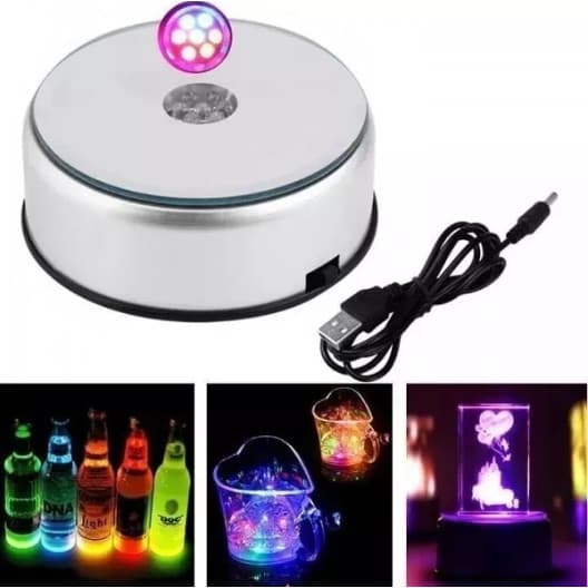 Base Giratória Decorativa 7 E 4 Luz Led Iluminação P/ Decoração