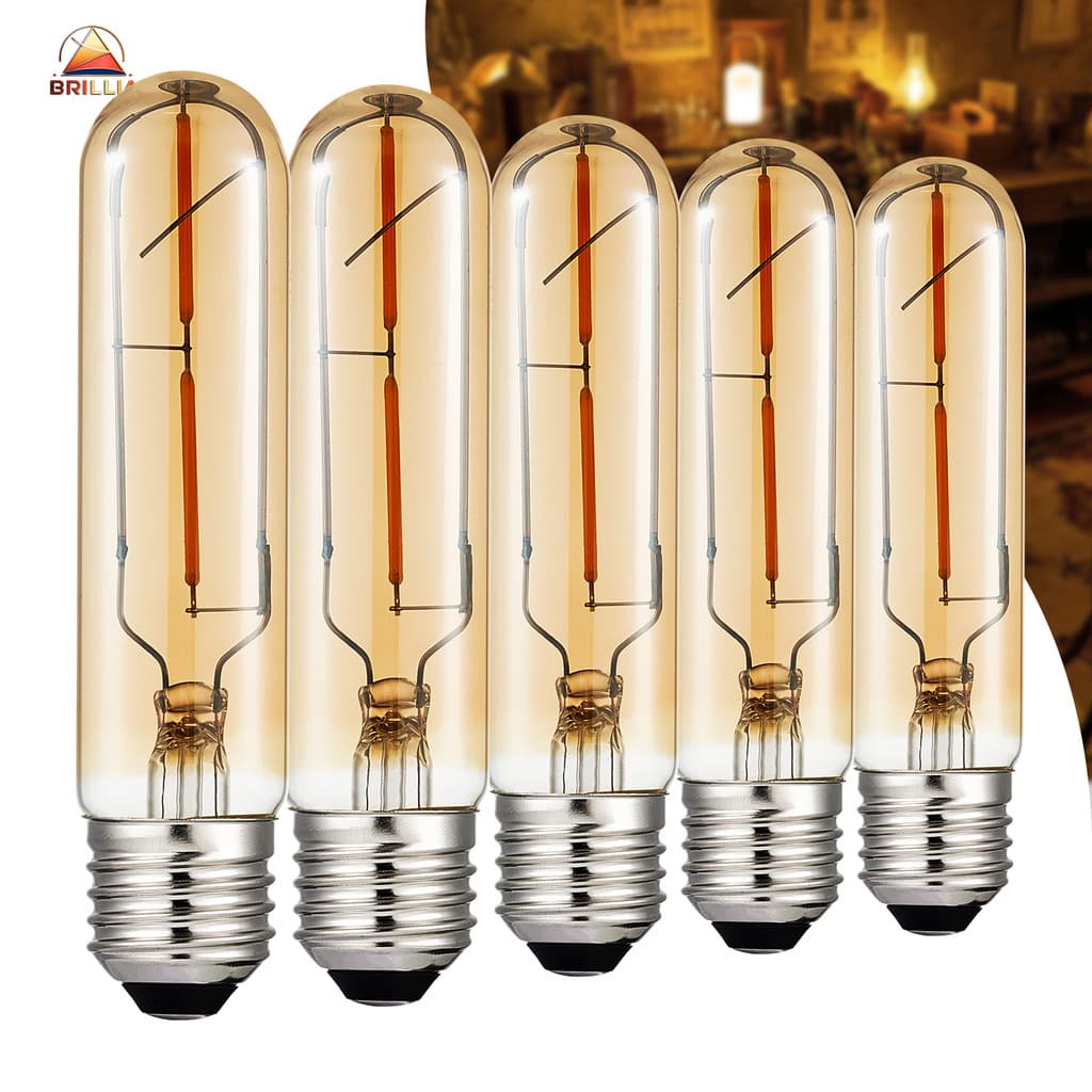 KIT 2 a 6 Lâmpada Filamento LED T125 Edison 2W Estilo Retrô Vintage Luz Quente Bivolt E27 Âmbar