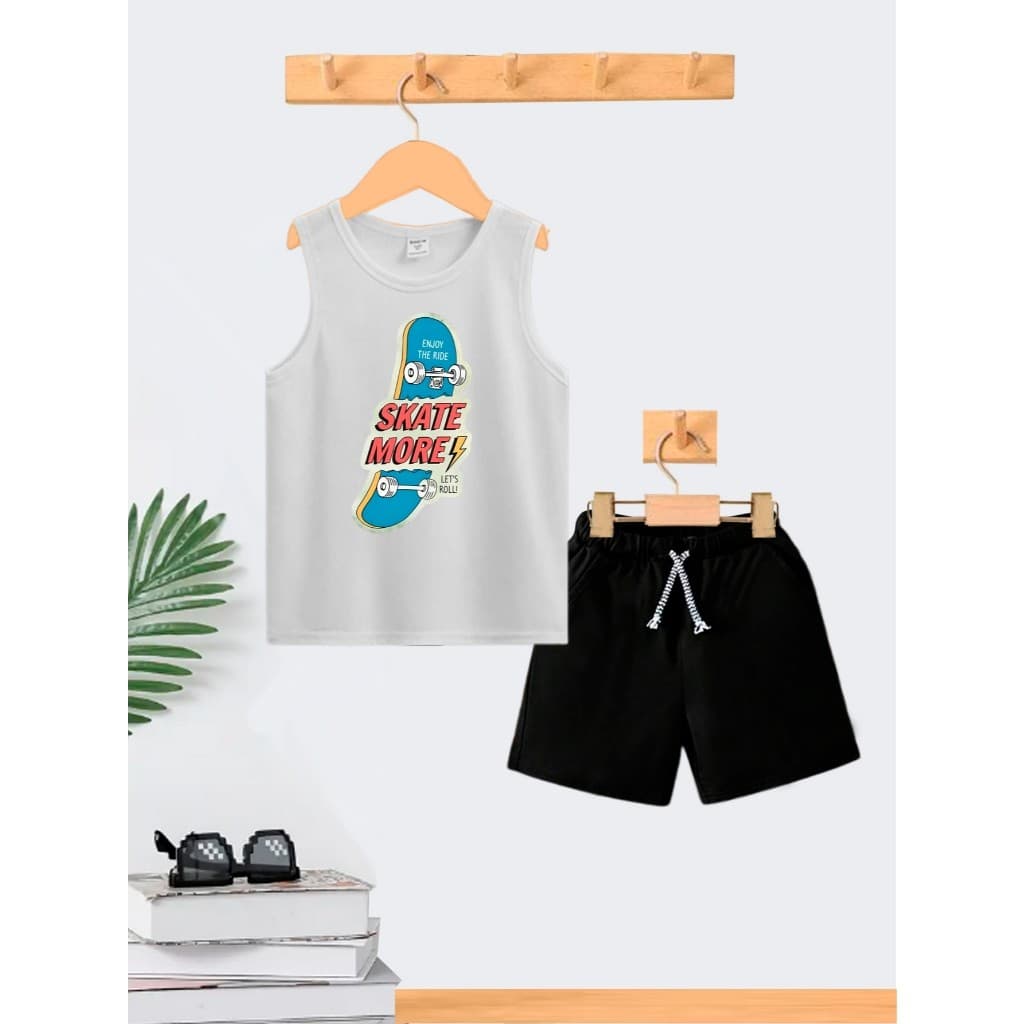 Conjunto Infantil Menino Skate More Camiseta Cavada e Bermuda Short Roupa Criança Masculino